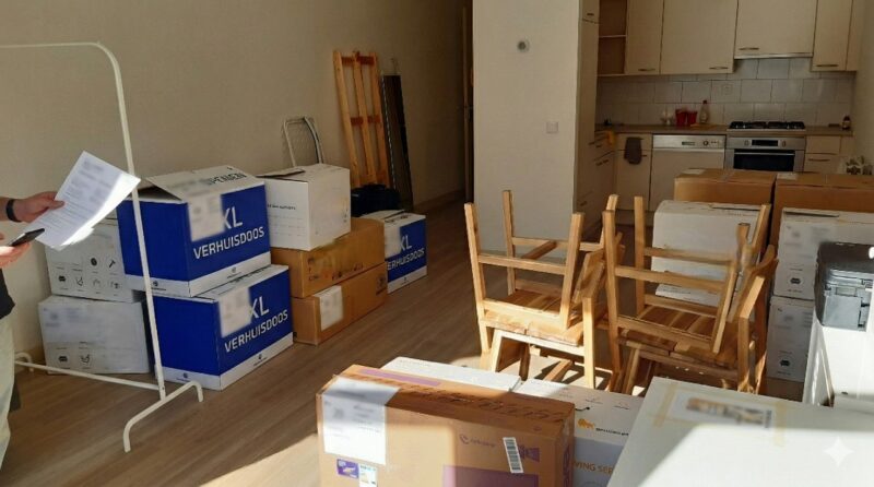 オランダ国内の引越しの荷造りの様子